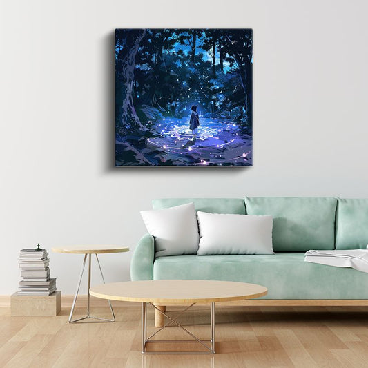 Gece Ormanı - Mavi Işık Dairesi Anime Kanvas Tablo