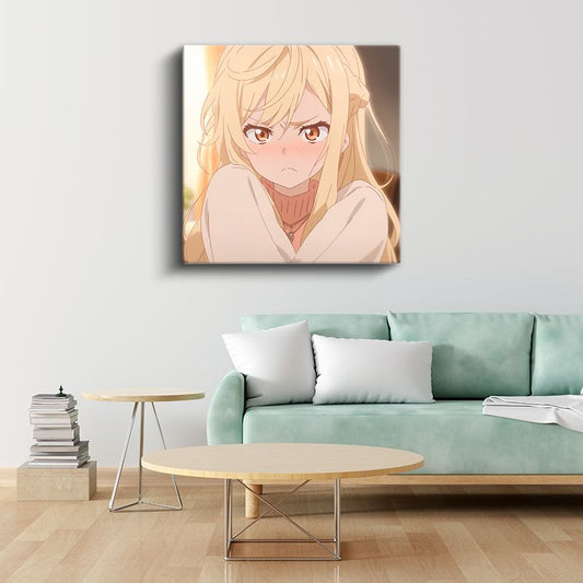 Sarı Saçlı - Günbatımı Portre Anime Kanvas Tablo
