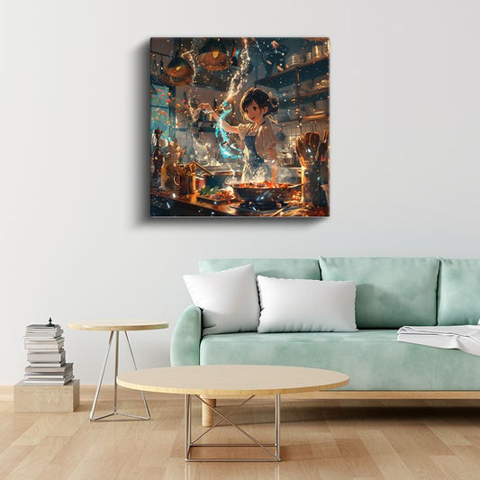 Büyülü Mutfak - Mavi Alevler Anime Kanvas Tablo