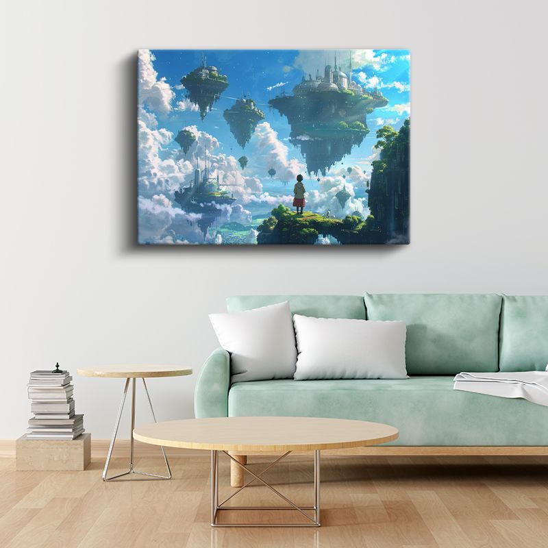 Yüzen Adalar - Mavi Gökyüzü Anime Kanvas Tablo