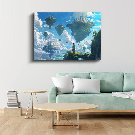 Yüzen Adalar - Mavi Gökyüzü Anime Kanvas Tablo