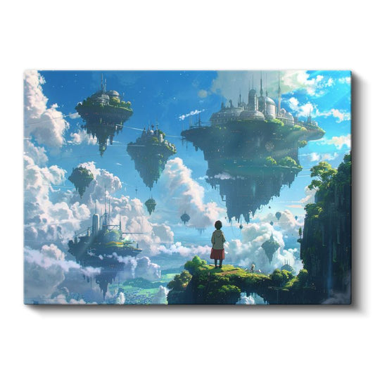 Yüzen Adalar - Mavi Gökyüzü Anime Kanvas Tablo