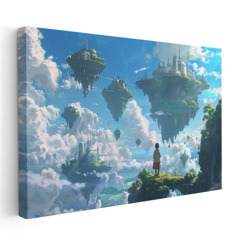 Yüzen Adalar - Mavi Gökyüzü Anime Kanvas Tablo