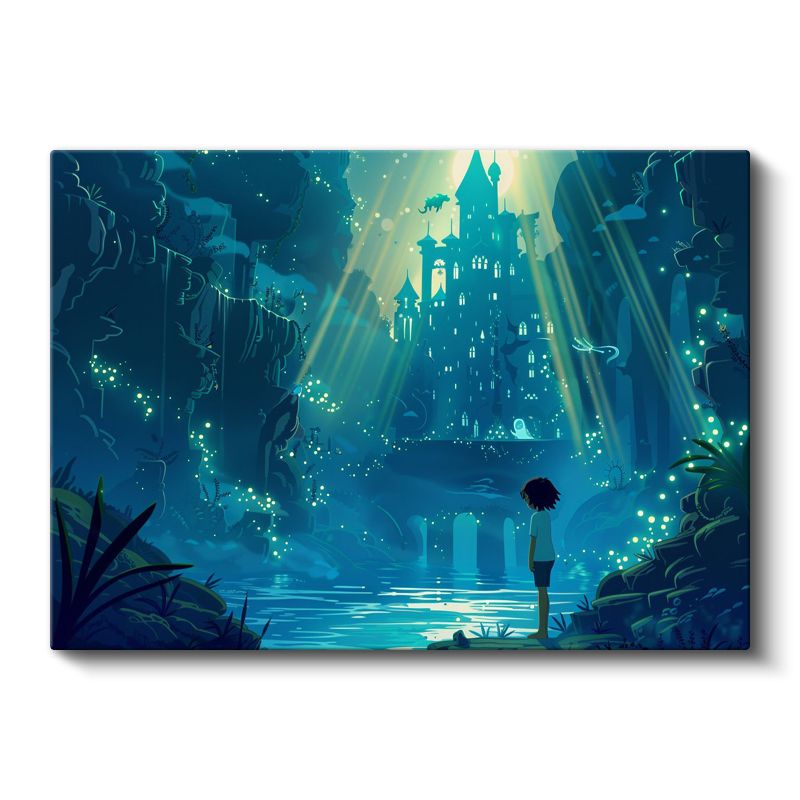 Gizemli Kale - Yeşil Işıklar Anime Kanvas Tablo