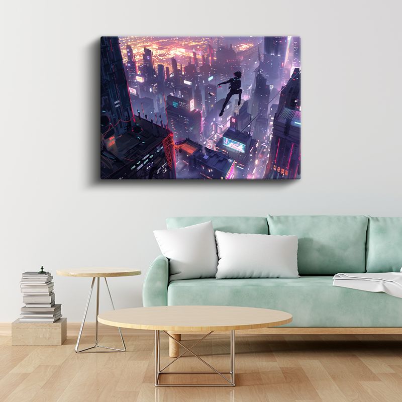 Cyberpunk Atlayış - Gece Şehri Anime Kanvas Tablo