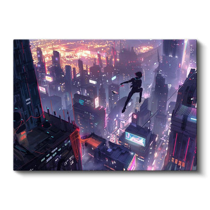Cyberpunk Atlayış - Gece Şehri Anime Kanvas Tablo
