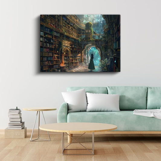 Büyülü Kütüphane - Gizemli Portal Anime Kanvas Tablo
