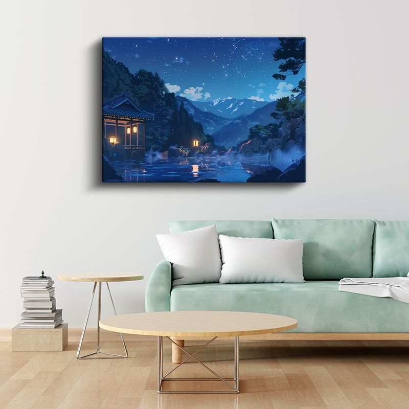Dağ Kaplıcası - Yıldızlı Gece Anime Kanvas Tablo