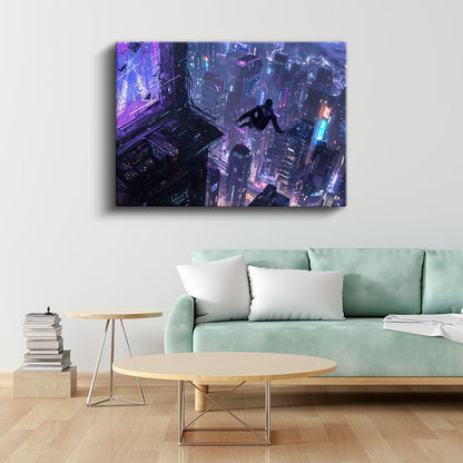 Gökdelen Atlayışı - Mor Şehir Anime Kanvas Tablo