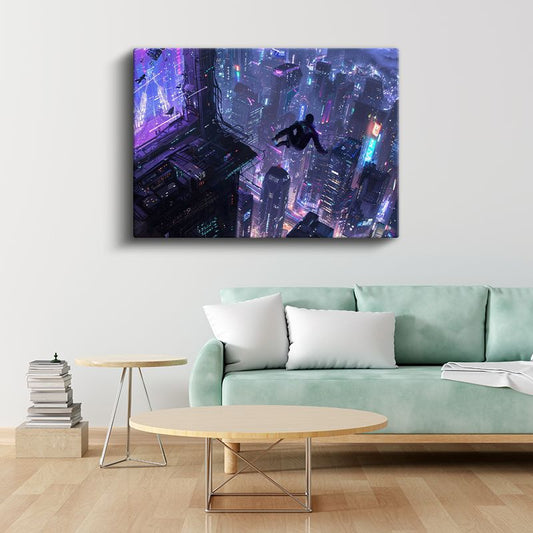 Gökdelen Atlayışı - Mor Şehir Anime Kanvas Tablo