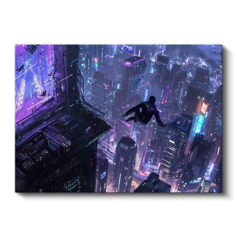 Gökdelen Atlayışı - Mor Şehir Anime Kanvas Tablo