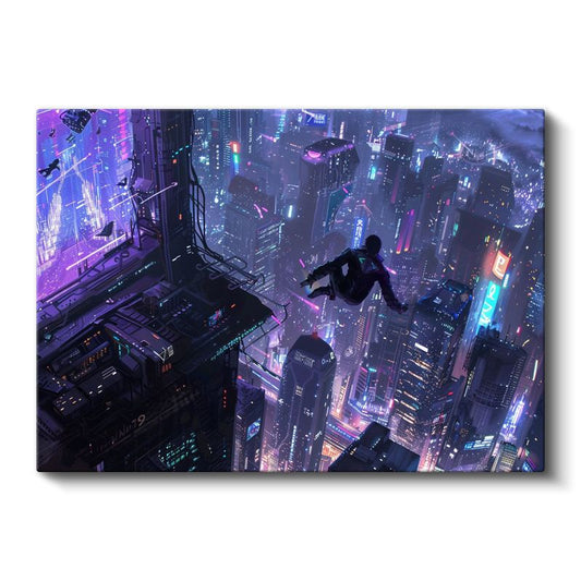 Gökdelen Atlayışı - Mor Şehir Anime Kanvas Tablo