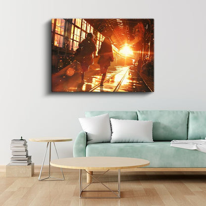 Tren İstasyonu - Altın Işıklar Anime Kanvas Tablo
