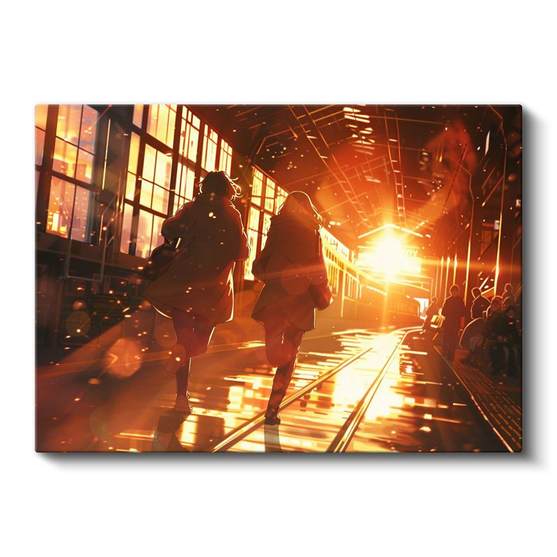 Tren İstasyonu - Altın Işıklar Anime Kanvas Tablo