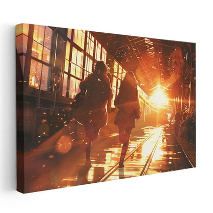 Tren İstasyonu - Altın Işıklar Anime Kanvas Tablo