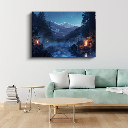 Dağ Kaplıcası - Yıldızlı Gökyüzü Anime Kanvas Tablo