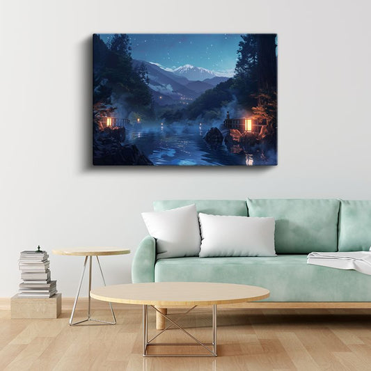 Dağ Kaplıcası - Yıldızlı Gökyüzü Anime Kanvas Tablo
