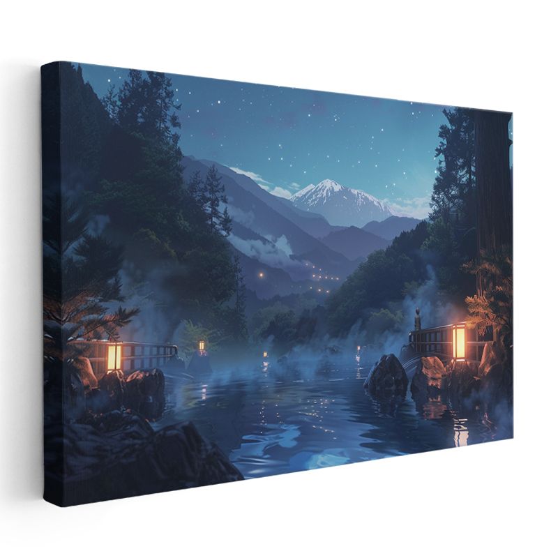 Dağ Kaplıcası - Yıldızlı Gökyüzü Anime Kanvas Tablo