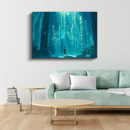 Sualtı Tapınağı - Turkuaz Işınlar Anime Kanvas Tablo