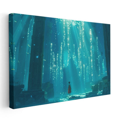 Sualtı Tapınağı - Turkuaz Işınlar Anime Kanvas Tablo