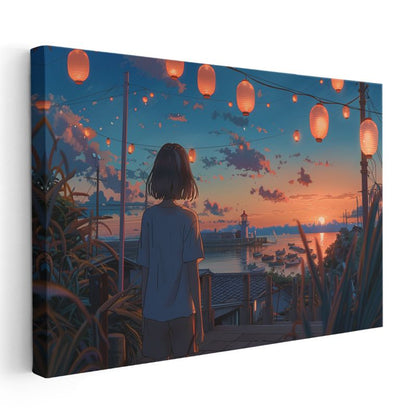 Deniz Feneri - Turuncu Fenerler Anime Kanvas Tablo