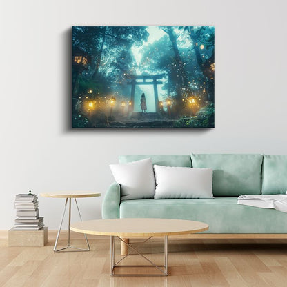 Mistik Tapınak - Altın Işıklar Anime Kanvas Tablo