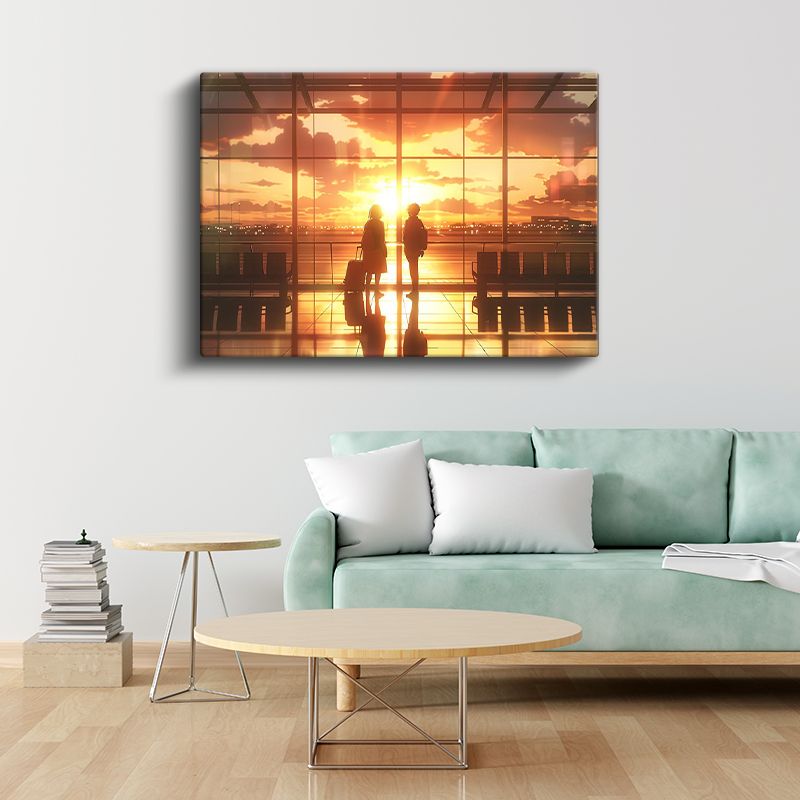 Havalimanı Buluşması - Altın Günbatımı Anime Kanvas Tablo