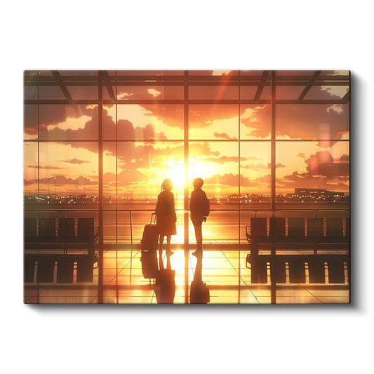 Havalimanı Buluşması - Altın Günbatımı Anime Kanvas Tablo