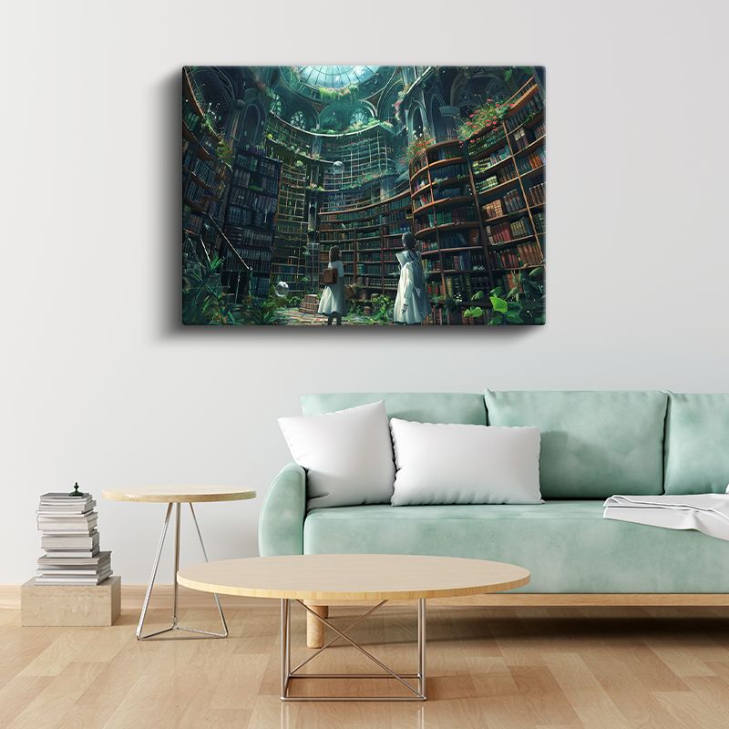 Büyülü Kütüphane - Yeşil Kubbe Anime Kanvas Tablo