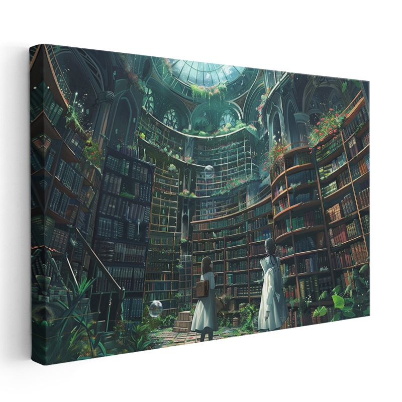 Büyülü Kütüphane - Yeşil Kubbe Anime Kanvas Tablo