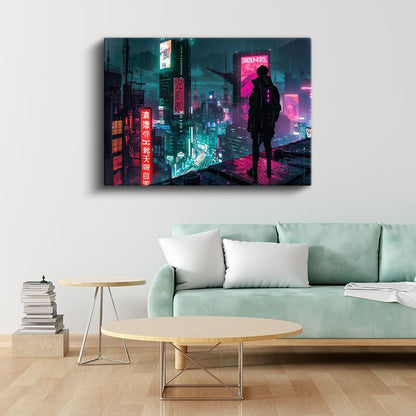 Neon Şehir - Gece Manzarası Anime Kanvas Tablo