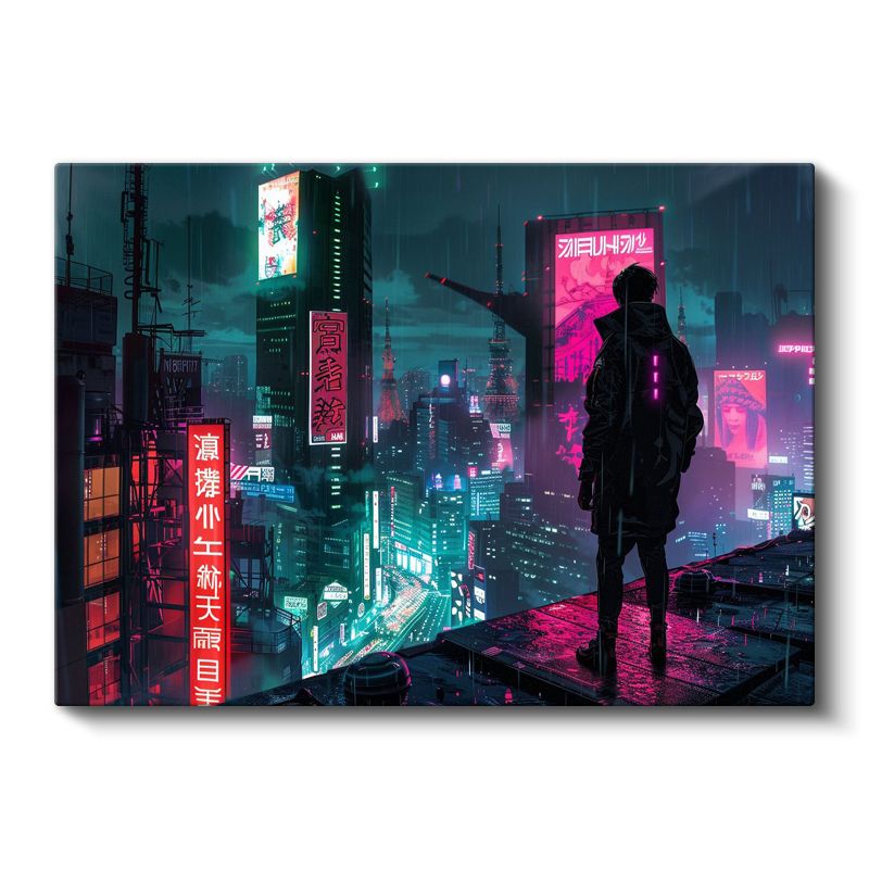 Neon Şehir - Gece Manzarası Anime Kanvas Tablo