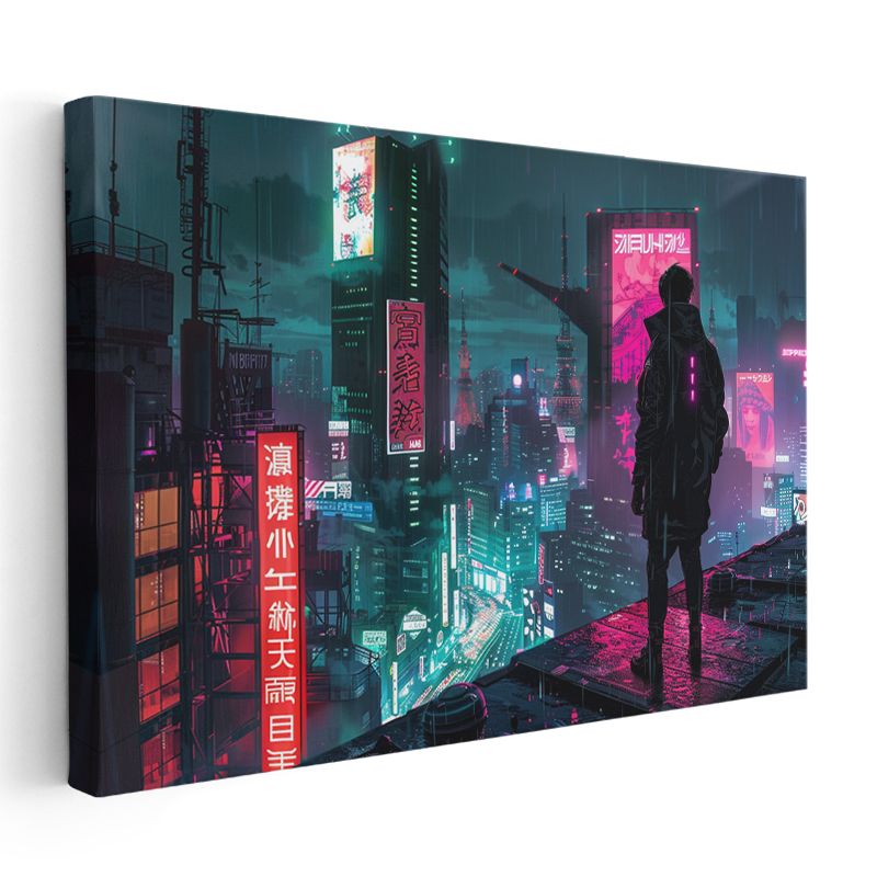 Neon Şehir - Gece Manzarası Anime Kanvas Tablo