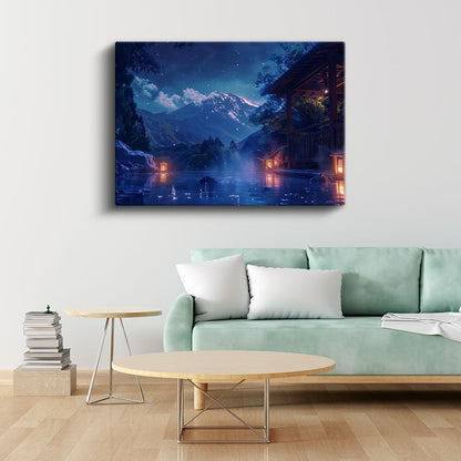 Dağ Kaplıcası - Yıldızlı Gece Anime Kanvas Tablo