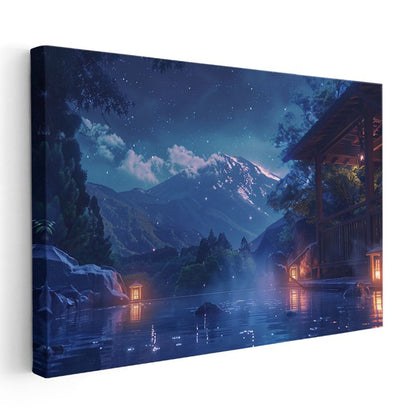 Dağ Kaplıcası - Yıldızlı Gece Anime Kanvas Tablo