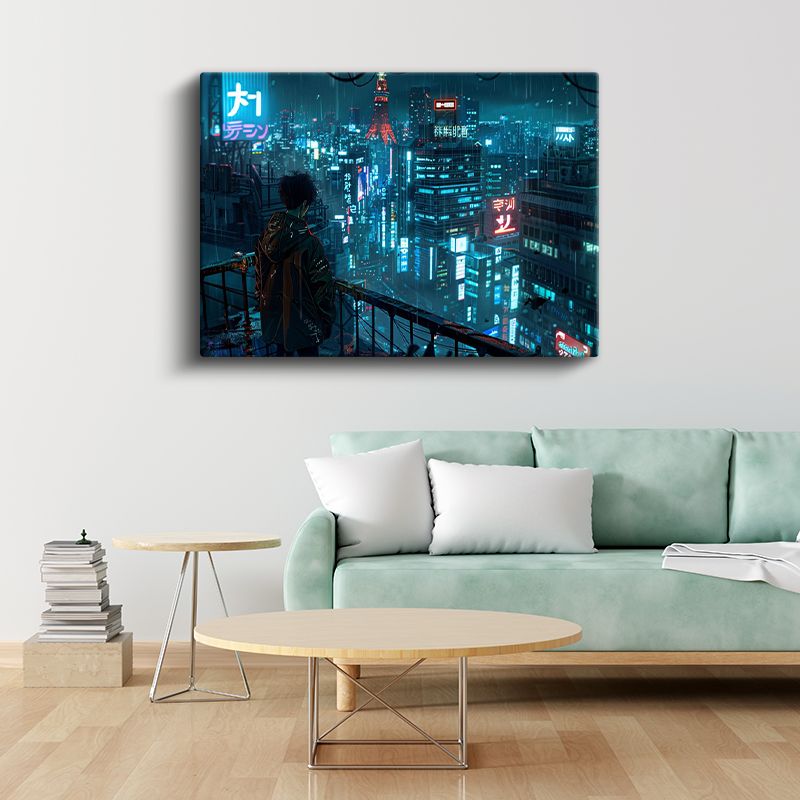 Neo Tokyo - Yağmurlu Gece Cyberpunk Anime Kanvas Tablo