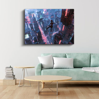 Cyberpunk Kahraman - Gökdelenler Arası Anime Kanvas Tablo
