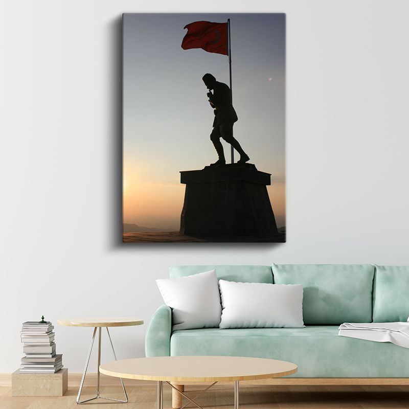 Atatürk Silueti - Gün Batımında Anıt Heykel Kanvas Tablo