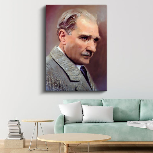 Sanatsal Atatürk - Pastel Tonlarda Profil Kanvas Tablo