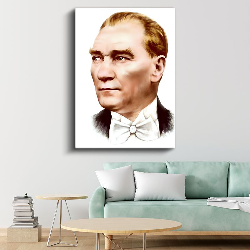 Beyaz Papyonlu Atatürk - Modern Çizgili Portre Kanvas Tablo