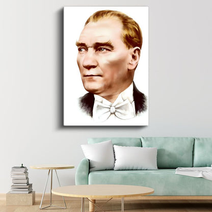 Beyaz Papyonlu Atatürk - Modern Çizgili Portre Kanvas Tablo