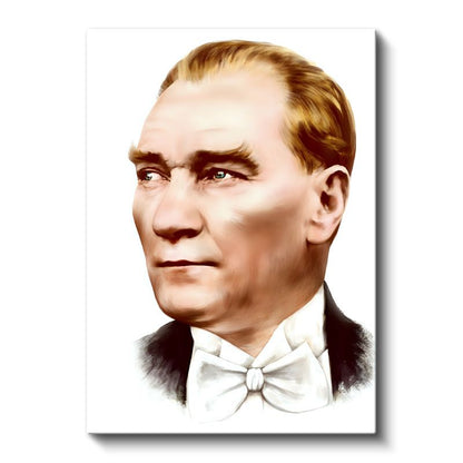 Beyaz Papyonlu Atatürk - Modern Çizgili Portre Kanvas Tablo