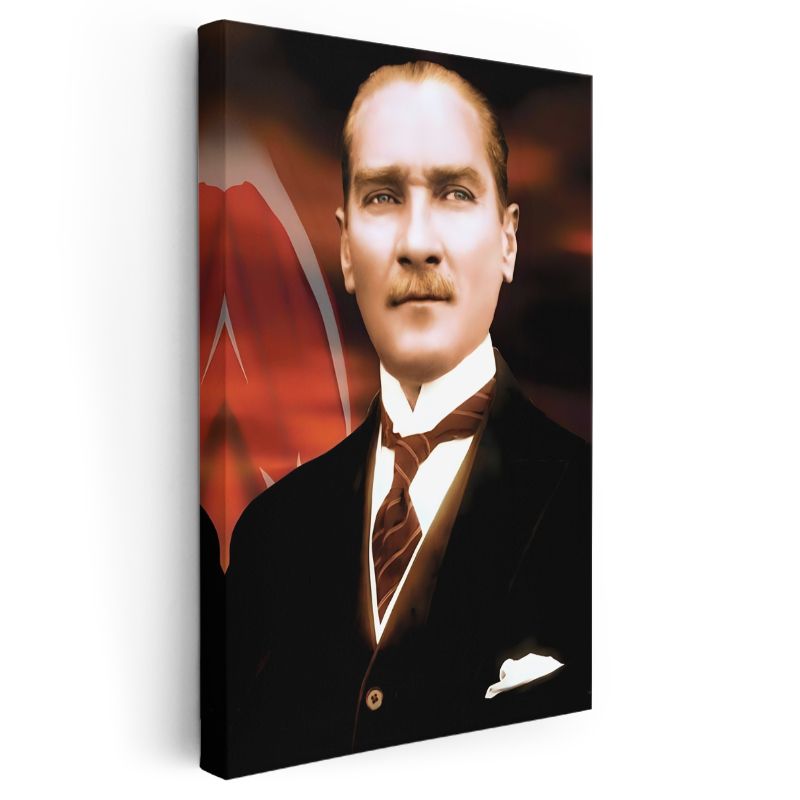 Türk Bayrağı Fonlu Atatürk - Vizyon Sahibi Lider Kanvas Tablo