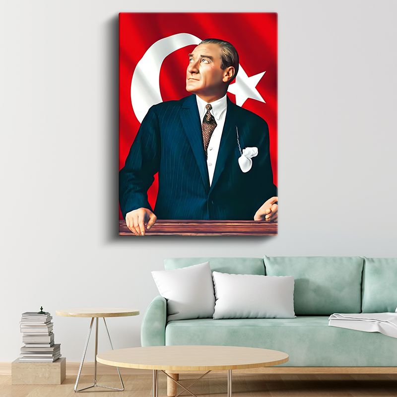 Kalpak ve Kravatlı Atatürk - Resmi Portre Kanvas Tablo