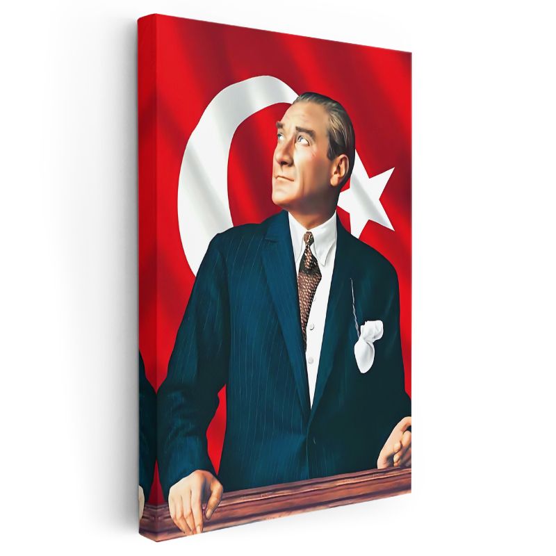 Kalpak ve Kravatlı Atatürk - Resmi Portre Kanvas Tablo