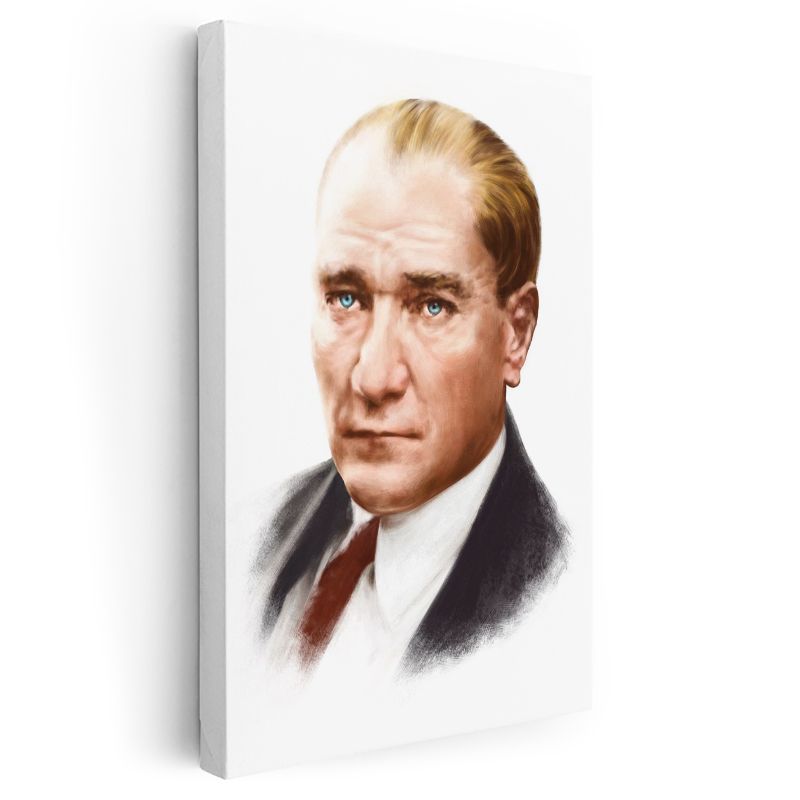 Sanatsal Atatürk - Beyaz Fonda Kırmızı Detaylı Kanvas Tablo
