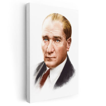Sanatsal Atatürk - Beyaz Fonda Kırmızı Detaylı Kanvas Tablo