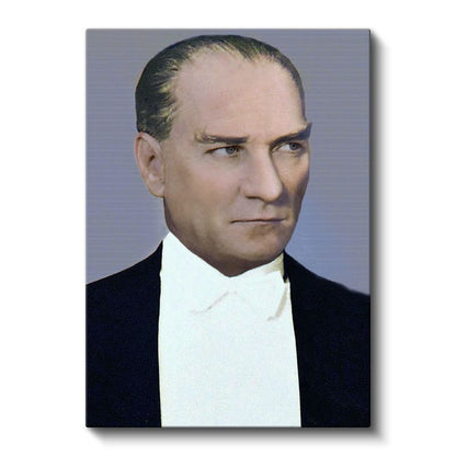 Beyaz Yakalı Atatürk - Mavi Fonda Portre Kanvas Tablo