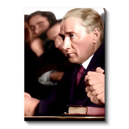 Toplantı Anı - Mor Ceket Detaylı Kanvas Tablo