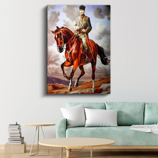 Atlı Atatürk - Askeri Üniformalı Komutan Kanvas Tablo